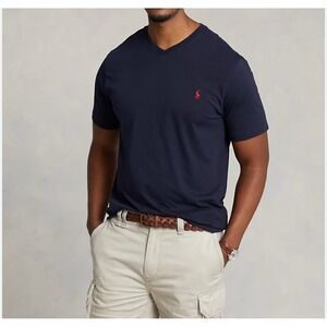 VTG 90s Polo Ralph Lauren T Shirt V neck Navy 2XL‎ Single Stitch